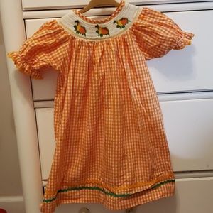 Smocked cornucopia dress orange gingham ric rac 3T